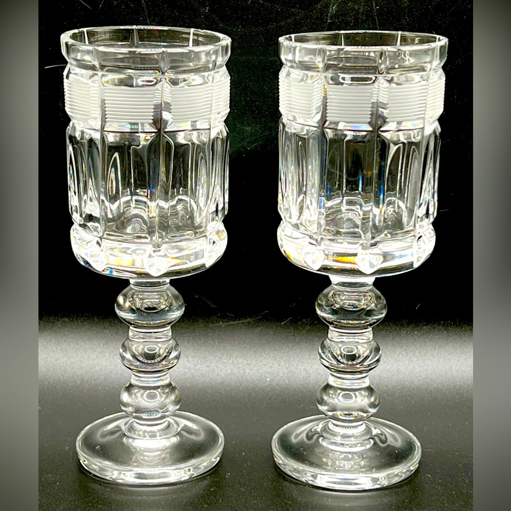 Set of 2 Vintage Clear Glass Crystal Footed Shot Glasses Textured Pattern 5 in